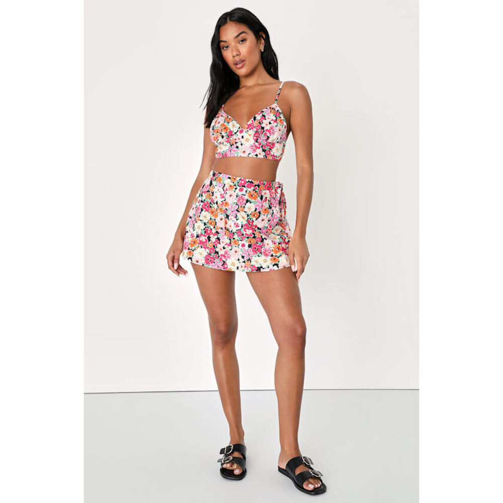 Lulus Exotic Adventures Pink Tropical Print Two-piece Skort Romper - Size XL